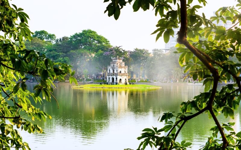 Turtle tower in the middle of Hoan Kiem Lake